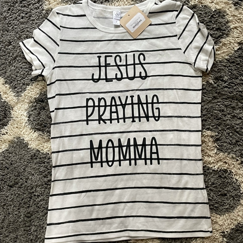 Black and white striped tee Jesus Praying mama